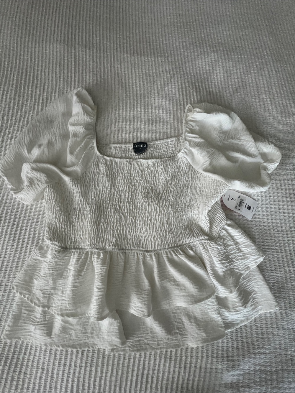 Arula White Puff Sleeve Smocked Peplum Top Size 2X - NWT